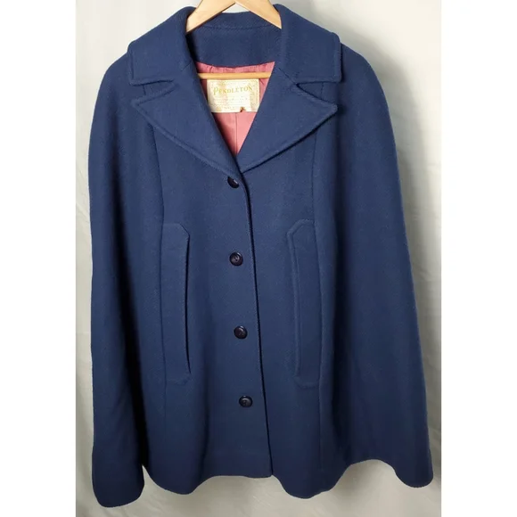 *RARE* Vintage 1970's Pendleton Navy Blue Virgin Wool Poncho Cape - Picture 2 of 8